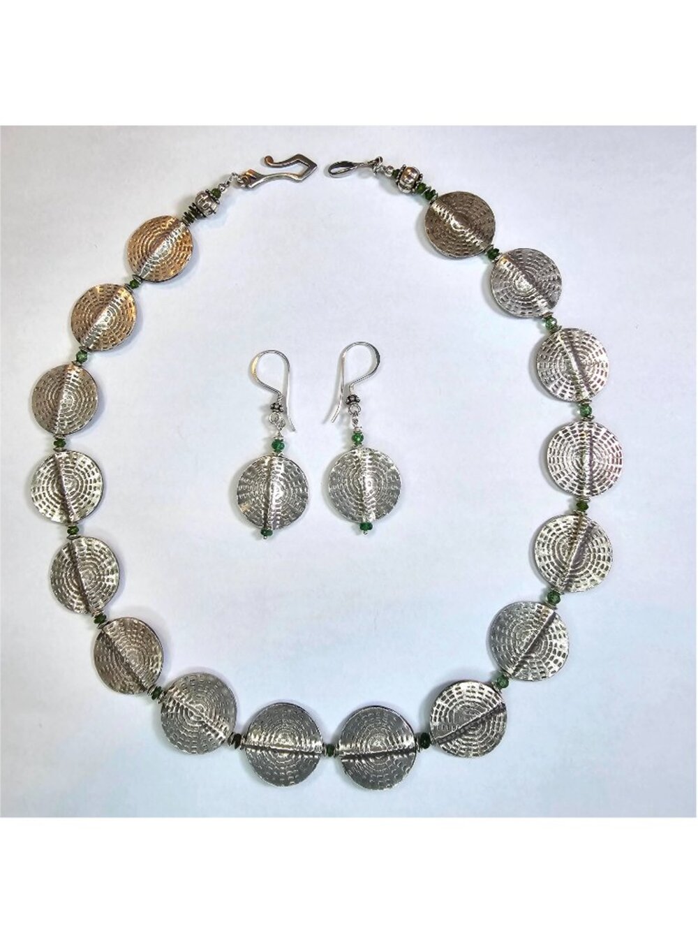 Hilltribe Fine Oxidized Silver Flat Coin Beads Princess Necklace & Earrings Set